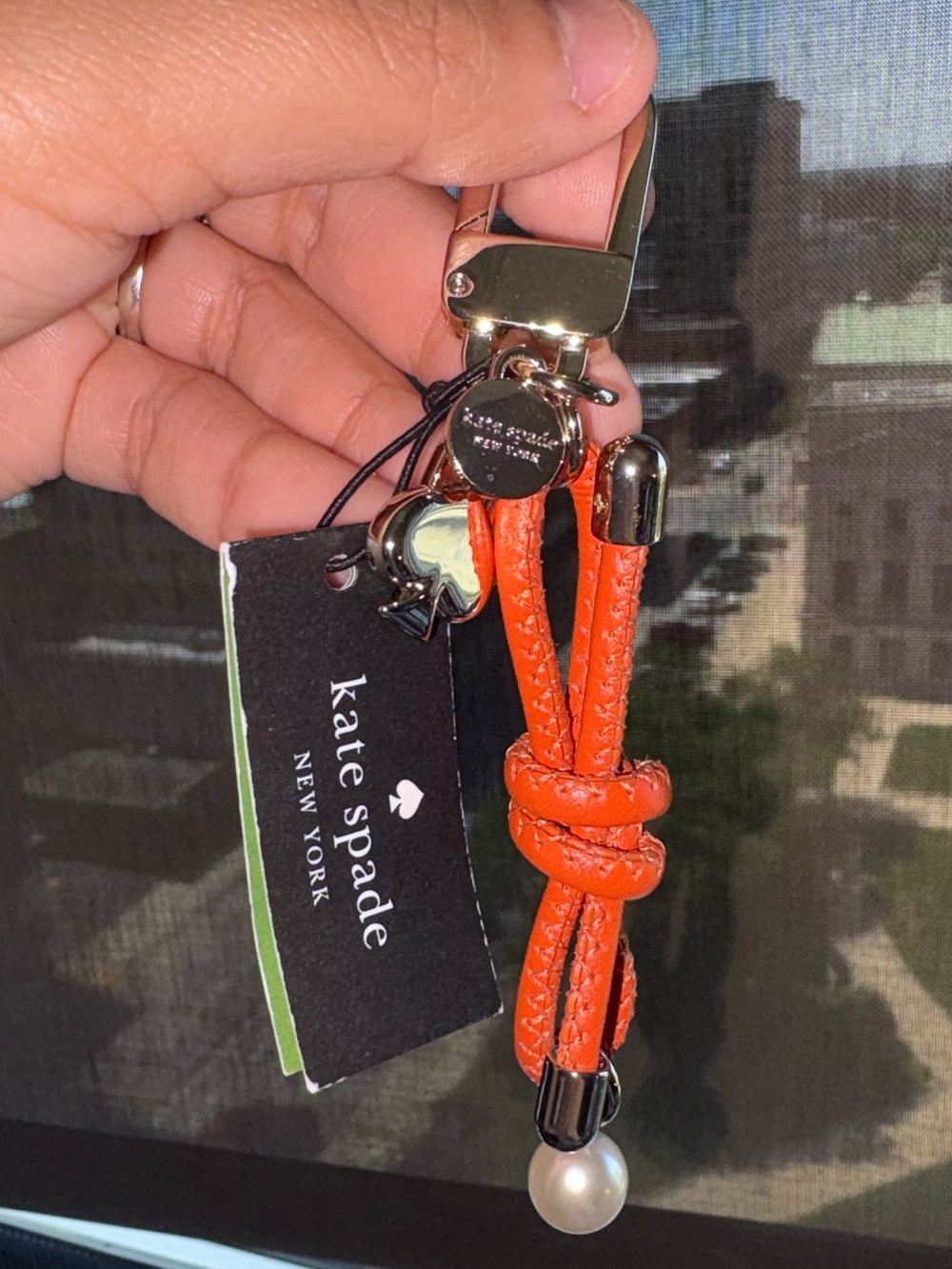 kate spade Orange Braided Knot Key & Card Holder with Pearl Accent
